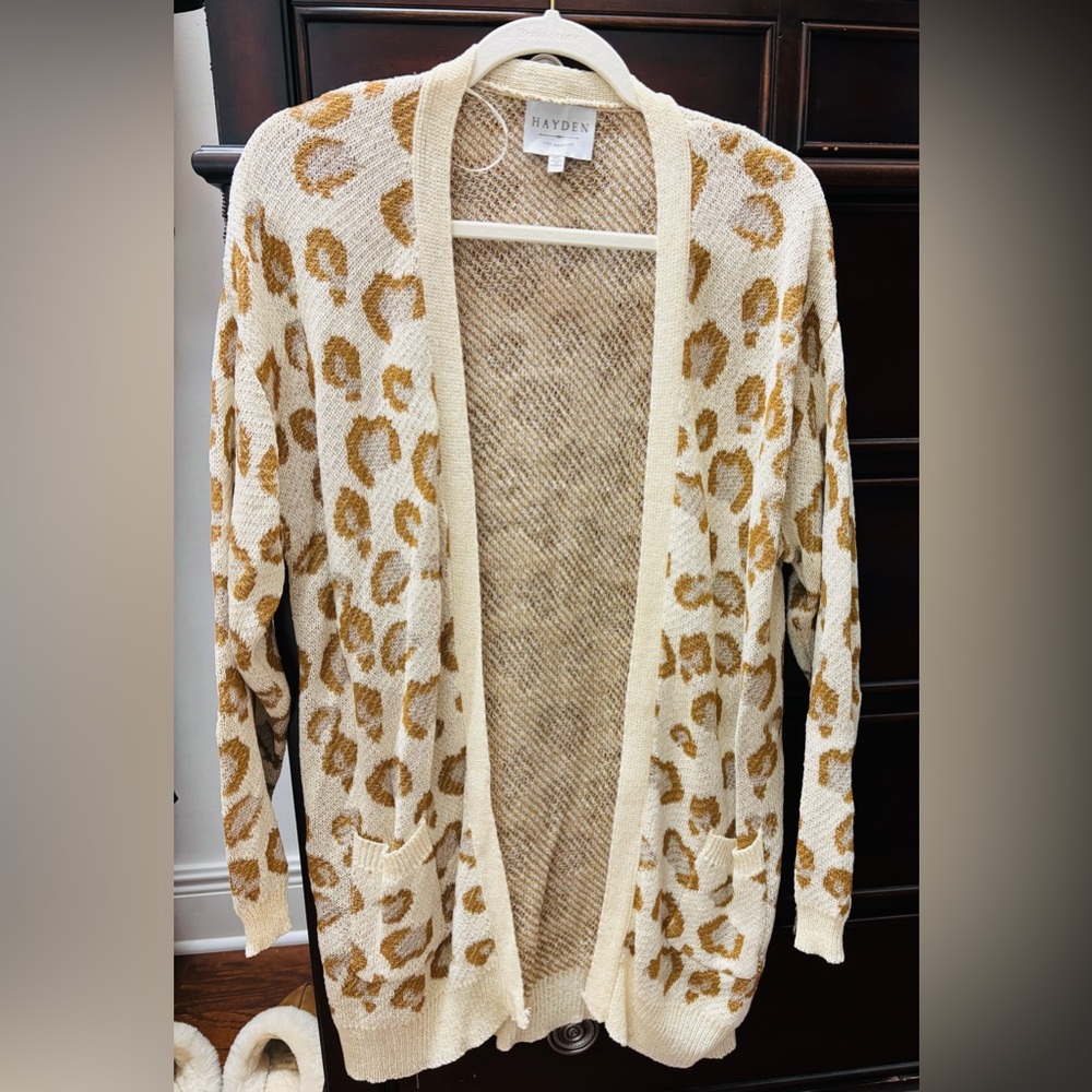 Hayden Tan and Cream Leopard Print Cardigan